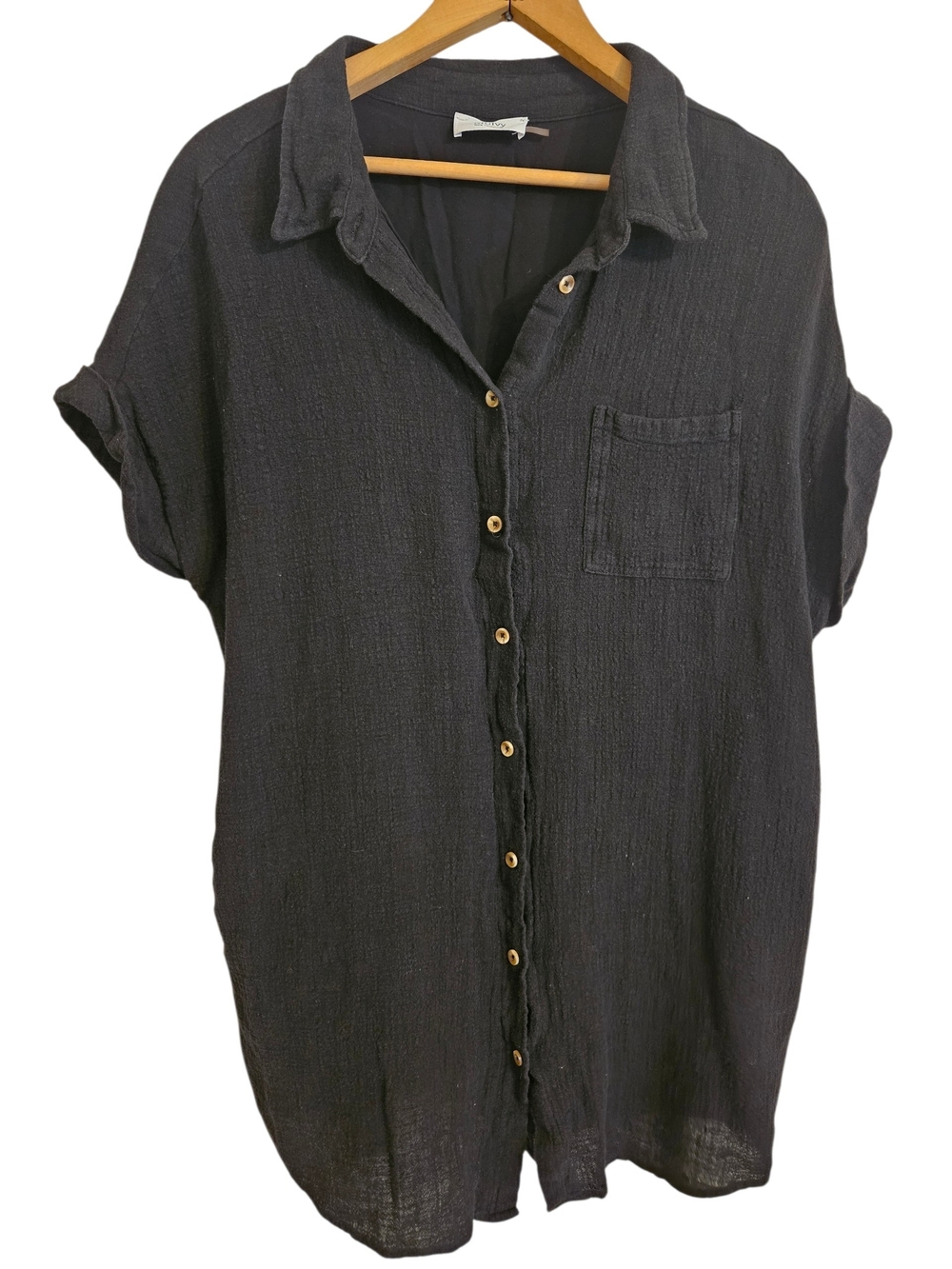 Bluivy Black Button-Front Short-Sleeve Dress 100% Cotton Sz M